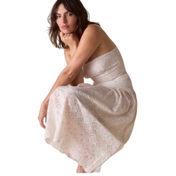 St. Roche Benedict Eyelet Sleeveless Midi Sun Dress Spaghetti Strap Organic Cott - Picture 13 of 16